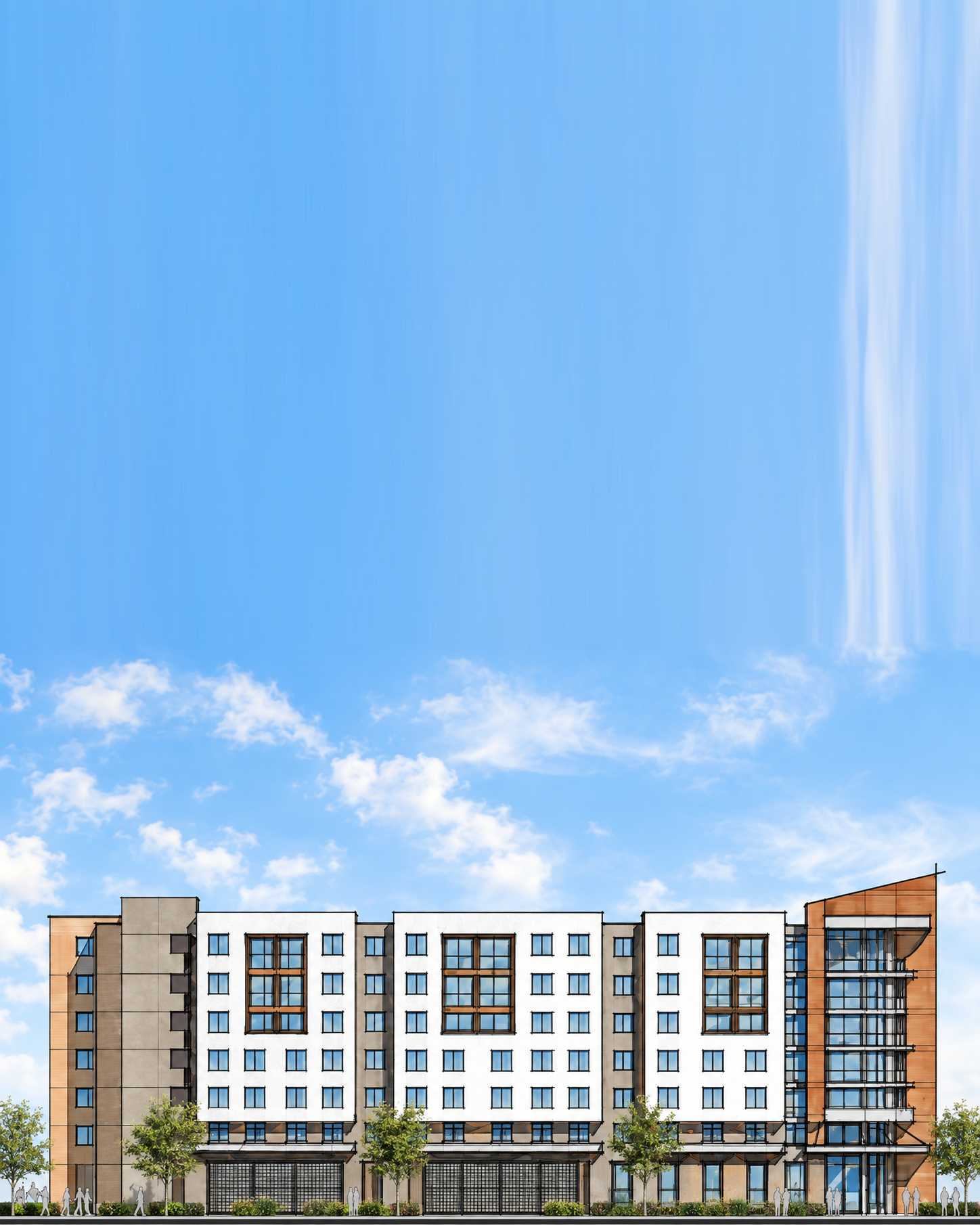 Street-level rendering of the affordable housing development in Fremont, California